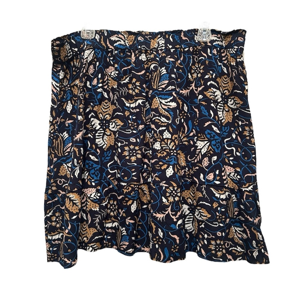 Loft Tiered Floral Miniskirt XL Navy Blue Skirt Elastic Waist Casual Lightweight